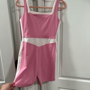 Pink and White Sleeveless Jumpsuit
